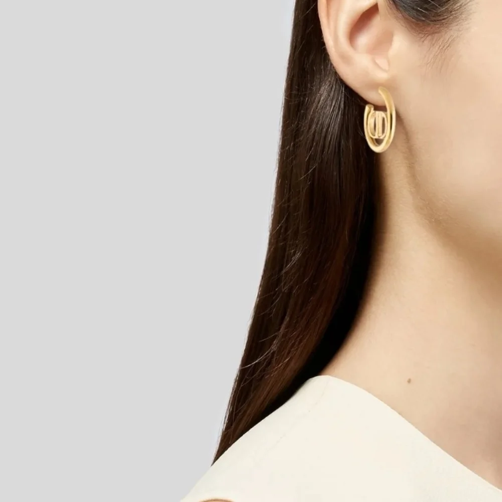 Dior Gold Logo Hoop Earrings - Picture 4 of 8